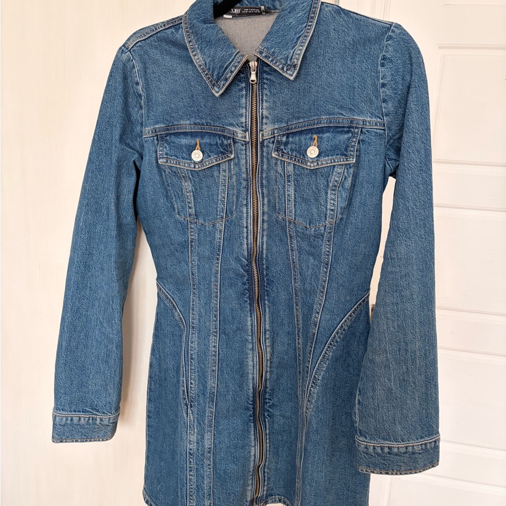 Zara Blue Denim Mini Dress Jacket